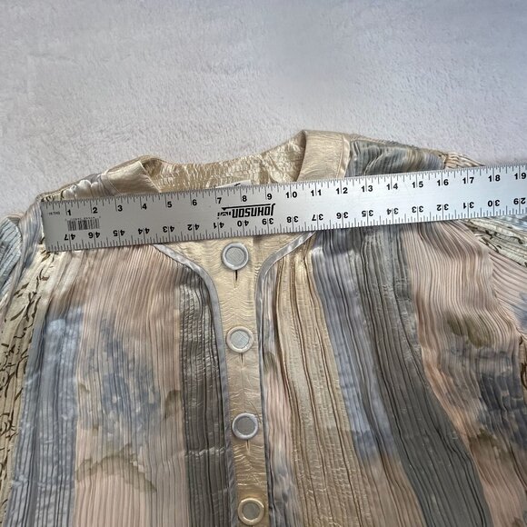 Vintage Jeanne Marc Collection Womens Pleated Jacket Metallic Floral Cream Blue - Picture 4 of 6